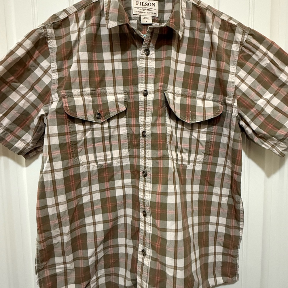 Filson Men's Casual Plaid Shirt - Brown and Red